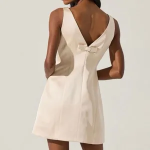 ASTR the Label Alisanne Satin Boat-Neck Bow Sleeveless Mini Dress Cream Small thumbnail 2