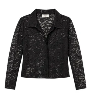 Aritzia Babaton Lace Blouse Womens XS Black Sheer Long Sleeve Collared Top thumbnail 1