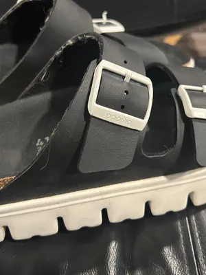 Papillio black sandals with cream platform sole Size 10 thumbnail 4