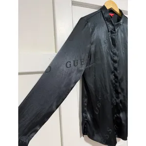 Vintage Guess Los Angeles Black Satin Logo Jacquard Button Down Shirt Large thumbnail 5