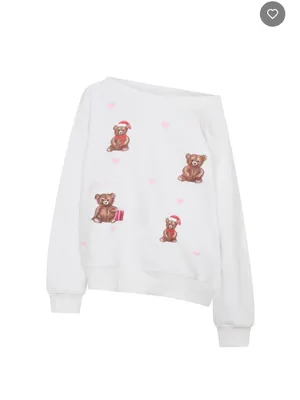 White Fox Boutique Off-Shoulder White Sweater with Teddy Bear Print thumbnail 2