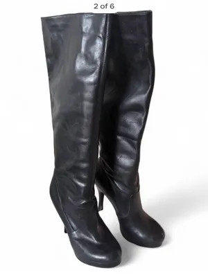 BCBGeneration BG-DISHY" Knee-high Black Leather Stiletto Boots Size 6M thumbnail 2