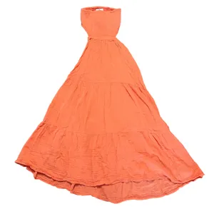 Rip Curl Orange Peach Tiered Maxi Dress Smocked Strapless XS 100% Cotton Boho thumbnail 3