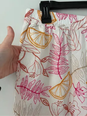 C&C California White Pink Orange Floral Embroidered Cotton Wide Leg Boho Pants M thumbnail 5