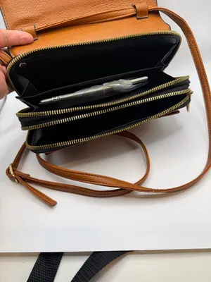 Unbranded Brown Faux Leather Multi-Compartment Crossbody Bag with Gold-Tone Lock thumbnail 6