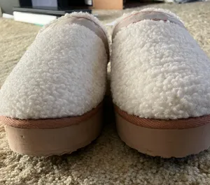 White Tan Womens Teddy Fleece Platform Clog Slippers thumbnail 4