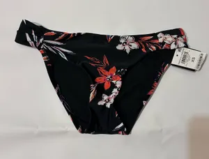 NWT Bar III Tropical Escape Bikini Bottom XS Black Floral Ruched Side Swim thumbnail 1