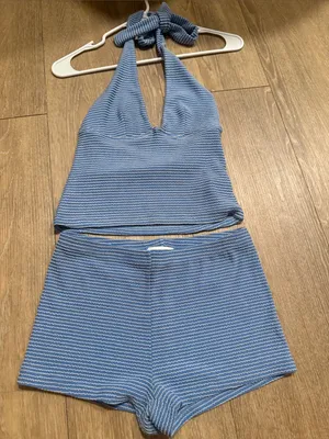 ⭐️Princess Polly Light Blue Stripe Halter Set thumbnail 1