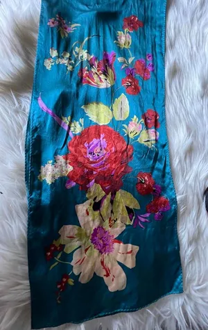 Ellen Tracy Teal Floral Silk Scarf thumbnail 1