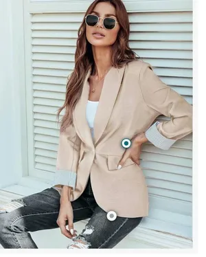 New Folded Cuff Open Front Long Sleeve Career Blazers Pockets 2x thumbnail 6