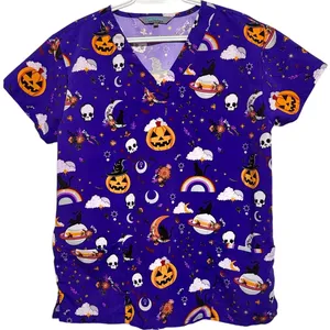 Serene Uniforms Purple Halloween Scrubs/Nursing Shirt Front Pockets Size M thumbnail 1