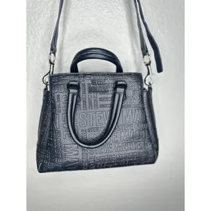 Steve Madden Satchel Bag Womens Small Black Logo Faux Leather Top Handle Zip thumbnail 2