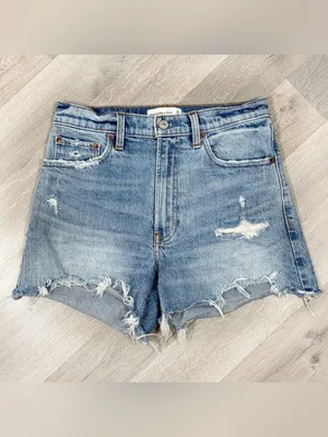 Abercrombie & Fitch High Rise Denim Cutoffs Mom Jean Shorts‎ Blue Size 2 26 thumbnail 4