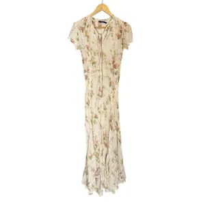 Polo Ralph Lauren Ivory Garden Floral Print Tie Neck Chiffon Maxi Dress Size XS thumbnail 7