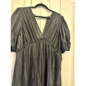 Black Midi Dress With Puff Sleeves & V-Neck By Anthropologie‎ L thumbnail 5
