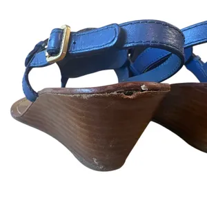 Tory Burch Casey Wedge Sandals Blue Nile Gold Logo‎ Thong 8 thumbnail 8