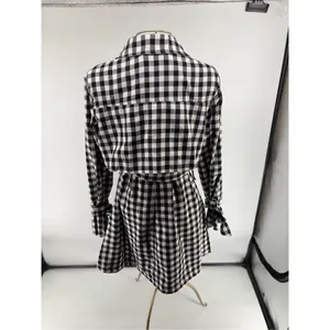 French Connection Gingham Trench Coat Women’s Small Black White Belted thumbnail 4