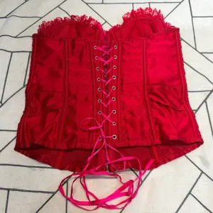 Victoria's Secret Corset Top 36C Red‎ Excellent Lace Up Satin Polka Dot Bow thumbnail 10