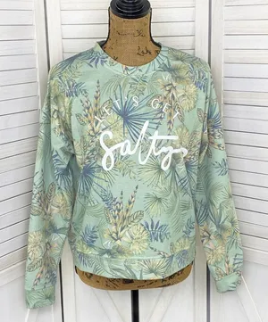 Body Glove Let's Get Salty Tropical Print Shirt Green Small‎ Crop Sweatshirt thumbnail 1