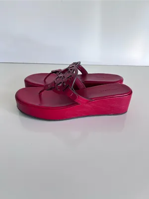 Tory Burch Miller Platform Wedge Sandals Leather Red 8.5 thumbnail 4