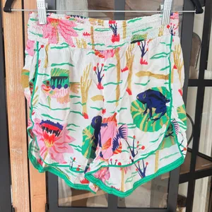 Anthropologie x Claire Colin art shorts elastic smock waistband colorful print thumbnail 1