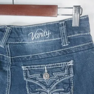 Vanity 32x2 Dark Wash Rivet Stitched Flap Pocket Jeans Short Shorts thumbnail 4