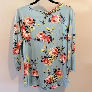 White Birch Medium Dusty‎ Blue Floral Print Long Sleeve Twist Front Top NWOT thumbnail 7