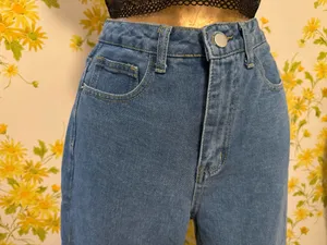 SheIn Straight / Wide Leg Patchwork Bandana Denim jeans in Blue size XS thumbnail 5
