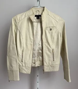 Arden B. Ivory Leather‎ Y2k VTG Moto Jacket Womens Small Full Zip Biker thumbnail 1