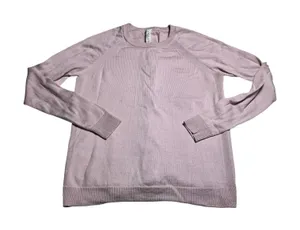 Lululemon Merino Wool Lace Up Back Sweater Pink Lavender Crew Neck‎ Size 4 thumbnail 1