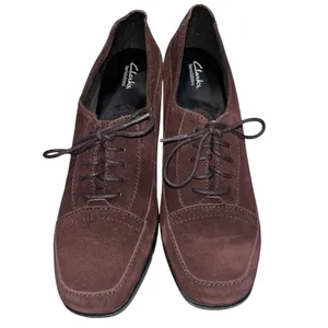 NEW Clarks Bendables Brown Suede Lace Up Oxford Heels Booties Shoes size 10W thumbnail 2