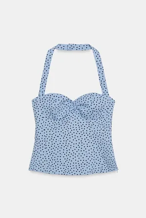 BNWT Zara Blue & Black Polka Dot Halter Top thumbnail 2