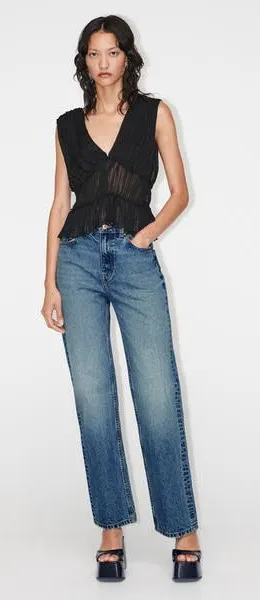 ZARA TRF Mid-Rise Straight Leg Jeans thumbnail 1