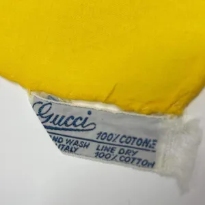 70s to 80s GUCCI Vintage Yellow White Cotton Floral Square Scarf thumbnail 4