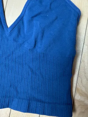 By Together Slate Blue Ribbed & Seamless Low Back Stretch Bralette Top Size S/M thumbnail 2
