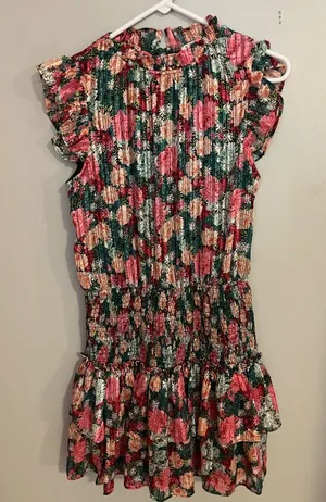 TCEC Floral Ruffle‎ Sleeve Dress - Pink and Green thumbnail 1