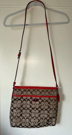 Coach Signature Canvas File Crossbody Bag Khaki/Classic Red F36378 thumbnail 1
