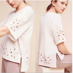 Anthropologie Postmark Catina circle stripe Eyelet Top Boho Cottagecore size M thumbnail 6