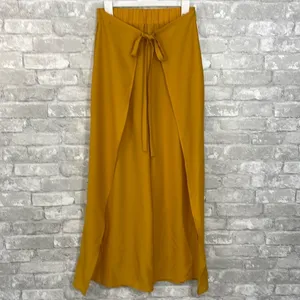 Lulus Bright and Breezy Marigold Tie-Front Culotte Side Slit Pants thumbnail 2