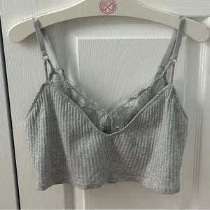Aerie Ribbed Lace Bra Top in Medium Heather Gray thumbnail 2