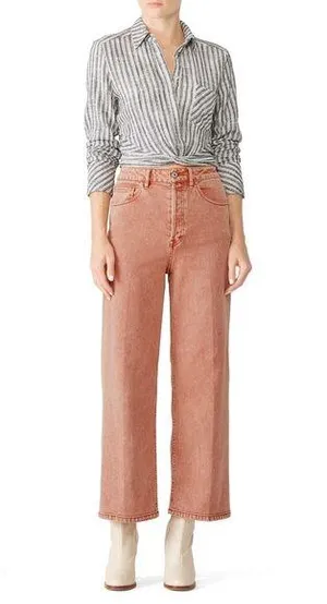Free People Wales High Rise Wide Leg Cropped Faded Button Fly Jeans Size 28 thumbnail 1
