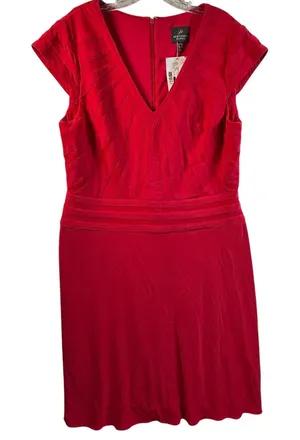 Adrianna Papell Red Mesh Panel V-Neck Cap Sleeve‎ Cocktail Dress Size 16 NEW thumbnail 1