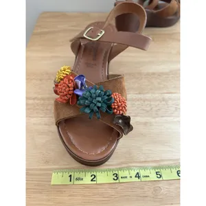 Fabio maggenti brown heel wedge leather flower accent Sz 7 boho floral See De thumbnail 11