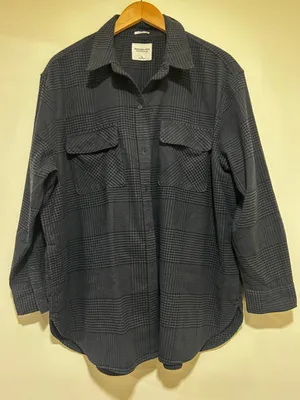 Abercrombie & Fitch Soft A&F Oversized Flannel Black Plaid Button Down Size XL thumbnail 1