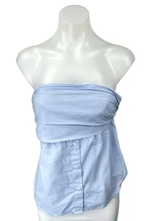 Zara Blue Sleeveless Strapless Pleated Button Front Poplin Tank Top Blouse XS thumbnail 1