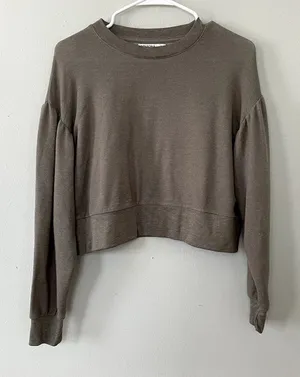 Arizona‎ gray green cropped sweater top crewneck style soft women size small thumbnail 1