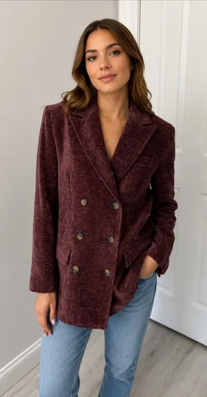 Commense Crushed Velvet Blazer Plum Size M thumbnail 1