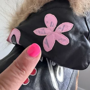 Barbie Custom Embroidered Glam Graphic Leather Jacket With Faux Fur Hood thumbnail 7