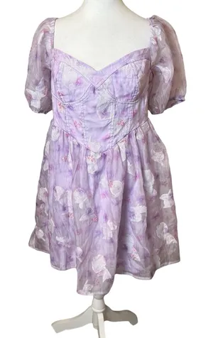 NWT Lulus Darling Behavior Lavender Floral Burnout Puff Sleeve Mini Dress XL‎ thumbnail 1