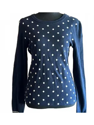Tommy Hilfiger Womens Sweater Small Petite Navy Blue Polka Dot Crewneck thumbnail 2